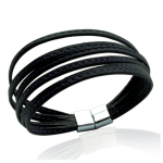 Les Tr&eacute;sors De Lily [I8062] - Bracelet acier mixte 'Peaceful' noir / acier - 6 rangs 3 mm must