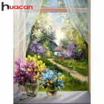 Huacani t&auml;iskandiline &uuml;mmargune puur Teemantmaalikomplekt Kingitus aknast v&auml;lja DIY ristpistes Home De 25*35 CM