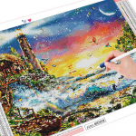 Teemanttikandid 5D Majakas T&auml;is&uuml;mmargune teemantmaali maastikumosaiik 20X30CM