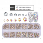 Nail Art ehete komplekt High Silver Flat Diamond AB Water Diamond Shiny Diamond Long Bar Box 1440tk