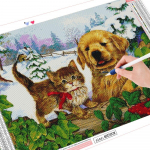 5D DIY Teemantmaali Kassi t&auml;ispuurimiskomplekt Teemanttikandid Talvine mosaiik Koera Rhinestone komplekt J&otilde;ulukingitus Full Round (20X30CM)