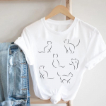 T Tee Top Naised Tr&uuml;kistiil Ts&auml;rk Daam Multikas Mood Riided Naiste printimine Riietus 90ndate armas L&uuml;hikeste varrukatega kassiloom lemmikloom Graafiline T-s&auml;rk S