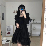 Naise gooti volangidega kleit t&uuml;drukutele printsess pidu ruffle haldjas grunge pikkade varrukatega kleidid S must