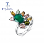 Looduslik roheline ahhaat, mitmev&auml;rviline turmaliins&otilde;rmus 925 h&otilde;bedane Moe daami peened ehted kihluspeo aastap&auml;eva kingitus us ring size 6# roheline