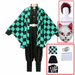 Demon Slayer Kimetsu no Yaiba Tanjiro Kamado Cosplay kost&uuml;&uuml;m Kimono Mantel Halloweeni pidu Anime riided vormikomplekt S