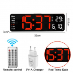 Seinale paigaldatav digitaalne seinakell Kaugjuhtimispult Temp Kuup&auml;ev N&auml;dal Kuva Toite v&auml;ljal&uuml;litamine M&auml;lu tabelkell Kahe h&auml;irega suured LED-kellad
