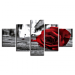 Mustvalged prindid elutoa sisekujunduseks, seinakunsti maalimiseks 5 t&uuml;kki, romantilised punased roosi&otilde;ied, l&otilde;uendpildid, moodulplakat 20x35cm*2 20x45cm*2 20x55cm*1