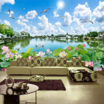 Landscape Lotus Wallpaper Study Elutoa Magamistoa Taustaseina 3D Taustapildid 200 cm(W) x 140 cm(H)
