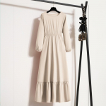 Kevadsuvine mood Naiste massiivne t&auml;isvarrukatega O-kaelusega vabaajakleit Naiste Bohe peokleit Naiste moslemi maksikleidid L aprikoosi