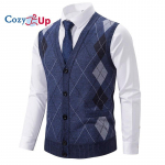 Cozy Up meeste kampsun, vest, villane kampsun, soonik, kootud, kootud n&ouml;&ouml;pidega plaaster V-kaelusega, kaasaegne, kaasaegne Briti igap&auml;evane riietus. 3XL sinine