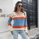 GMXIA naiste moe vabaaja triipudega s&uuml;gistalvised pikkade varrukatega V-kaelusega kampsunid S tumesinine v&auml;rv