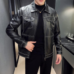 Talvine elastne &otilde;huke meeste retromootorratta PU-nahkjakk kolmem&otilde;&otilde;tmeliste taskutega, metalln&ouml;&ouml;pidega, t&ouml;&ouml;stiiliga pehme nahktagi XXXXL