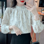 &Otilde;hukesed topid avarad riided Blusas 2023 s&uuml;gis Elegantne krae pikkade varrukatega s&auml;rk Magus lillemustriga &scaron;ifoonpluus 28950 S orion i v&auml;rv