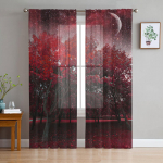 Red Woods Moon t&auml;histaevas t&uuml;ll aknakardinad elutuba organza l&otilde;ng l&auml;bipaistev Voile kardin Magamistuba k&ouml;&ouml;k Kodukaunistus kardin W135 x H115cm x1