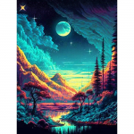 HuaCani teemantmaali isetegemise komplekt maastik Pilt T&auml;isringi puur Mosaiik &Ouml;&ouml;vaade Maalid Tikand Kodukaunistus 15x20cm