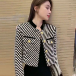 Prantsuse triibuline v&auml;ike aromaatne mantel naiste kevad- ja s&uuml;gisene pikkade varrukatega elegantne seisev krae Tviidkardigan naiste mantel One Size must