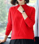 Naiste kaelusega kampsun, s&uuml;gistalvine pikkade varrukatega pullover Naiste kootud topid Džemprid Naiste kudumid One Size punane