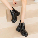 Fujini 10 cm patenteeritud kiilupumbad k&otilde;rge kaubam&auml;rgiga ehtsast nahast platvormiga naiste kevad-s&uuml;giskingad Naiste jalan&otilde;ud s&auml;&auml;re keskel 34 must