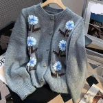 S&uuml;gistalvine pikkade varrukatega O-kaelusega kampsun Prantsuse tikitud kootud kardigan vabaaja kontori naiste jope &uuml;ler&otilde;ivaste &scaron;ikk 29997 One Size hall