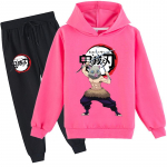 Lasteriiete kapuutsiga komplektid poistele ja t&uuml;drukutele vanuses 3-13T pikkade varrukatega Demon Slayer Multika Tr&uuml;kitud mood 100 sinine