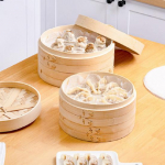 1 komplekt bambusest auruti 2 kihilise disainiga toiduauruti keetmine pelmeeni kalaliha auruti koduk&ouml;&ouml;ki 20 cm