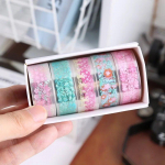 5Rolls Kawaii l&auml;bipaistev kleebisteip DIY dekoratiivmaterjalist teip Visandivihiku kleebised Koolitarbed Jaapani kirjatarbed