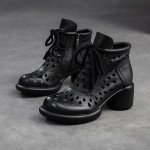 Johnature Retro hingavad &otilde;&otilde;nsad saapad Sandaalid Ehtsast nahast Moodsad k&otilde;rged kontsad naiste kingad 40 must