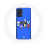 Coque pour Samsung Galaxy A13 5G BTS BT21 Tata Chimmy Cooky Rj Koya Shooky Et Mang Jouent De la musique Fond Bleu