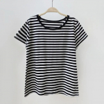 Johnature Casual O-kaelusega triibulised naiste topid Suvised Lihtsad Pullover Hit v&auml;rvi T-s&auml;rgid One Size lilla