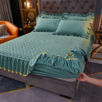 Paksendatud tepitud sametist madratsi kattekomplekt Queen King elastne liibuv leht tikandid volangseelik pehme madratsikaitse 120*200cm with pillowcase