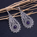 Natural Sage Amethyst Gemstone Handmade 925 Sterling Silver Earring 2.30 o1s38
