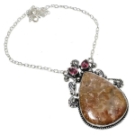 Natural Fossil Coral, Kunzite Gemstone 925 Sterling Silver Necklace 18 w3z20