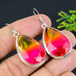 Natural Bi-Color Tourmaline Gemstone 925 Sterling Silver Earring 1.97 z3o11