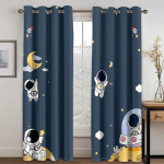 Laste Multikad Kosmoseruum Kardinad Galaktika Rakett Beebipoisi Magamistupp Lapsed Astronaut Planeet T&auml;htedega Kunstitr&uuml;kiga M&auml;ngutuba W70xH160(CM)x2PCS-Rod pocket