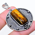 Natural Tiger Eye Gemstone Handmade 925 Sterling Silver Pendant 2.01 m6k99