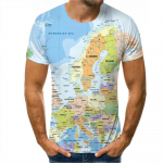 Meeste suvevarustuse tee 3D maailmakaardile prinditud T-s&auml;rk vabaaja kaelaga l&uuml;hikeste varrukatega lahtised topid hingavad spordir&otilde;ivad T-s&auml;rgid M
