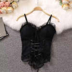 Y2k Riided Pluusid Seksikad k&auml;rbitud topid Naiste korsett, pitsist sidemega T-s&auml;rk Camisole naisele, moekas varrukateta vest One Size must