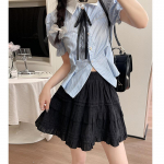 Mini plisseeritud seelik Naiste suvine korea valge must armas volangidega k&otilde;rge v&ouml;&ouml;kohaga seelik naistele S valge