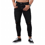 Meeste Mood Seksikas Slim Fit Alumine Pliiatsp&uuml;ksid Denim P&otilde;lve Auk Rebenenud Street Style Skinny Jeans XS must