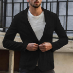 Meeste Slim Fit linase segu tasku, soliidne pikkade varrukatega &uuml;likond, jakk XXXL must