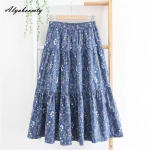 Prairie Chic Summer Women Fresh Midi A-Line seelik Elastne v&ouml;&ouml;koht Merepunane Lilleprintiga seelik Puuvillane Lina Naiselikud Elegantsed Seelikud Naistele S