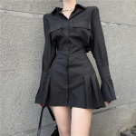 Must s&auml;rkkleit Naiste Elegantne vintage pikkade varrukatega kleidid Seksikad gooti plisseeritud t&auml;navariided Uksemaks kraega vabaaja r&uuml;&uuml; S must