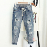 Vintage rebenenud teksap&uuml;ksid naistele L&otilde;dvad Elastsed K&otilde;rge V&ouml;&ouml;koht Mom Jeans Denim P&uuml;ksid Suur Suurus 6XL sinine