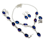London Blue Topaz Gemstone Handmade 925 Sterling Silver Jewelry Set u8j07