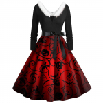Naiste vabaaja mood V-kaelusega karvane Halloweeni tr&uuml;kiga pikkade varrukatega kleidid XXL punane