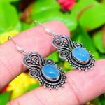 Aqua Chalcedony Gemstone Handmade 925 Sterling Silver Jewelry Earring 1.77 s6c10
