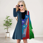 T&uuml;drukutele vabaaja 3D-prindiga Voolava liivaga S&auml;rav kassileit &Uuml;markaelusega pikkade varrukatega Kleit Lastele Printsess 80 sinine