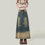 Naiste vintage rebenenud teksaseelik kevad-s&uuml;gis slim k&otilde;rge v&ouml;&ouml;kohaga A-l&otilde;ikeline pikk seelik Y2k t&auml;navastiili riietus pluss suurus 2XL