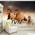 Fototapeet 3D Stereo Jooksva Hobuse Seinamaal Elutuba Hotell Kabinet Klassikaline Interj&ouml;&ouml;ri Kaunistus Tapeet 200 cm(W) x 140 cm(H) brown