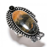 Natural Sonora Sunrise, Onyx Gemstone 925 Sterling Silver Ring Size 6.5 p9c12
